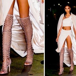 Schutz Cage Open-Toe Thigh-High Boots